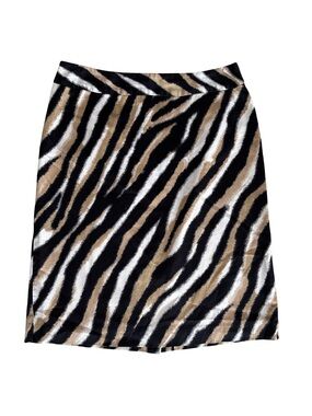 Talbots Brown Black Ivory Animal Stripe Pencil Skirt Size 8 Career Business